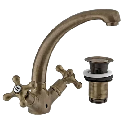 Смеситель для раковины с донным клапаном liberty vo латунь состаренная remer