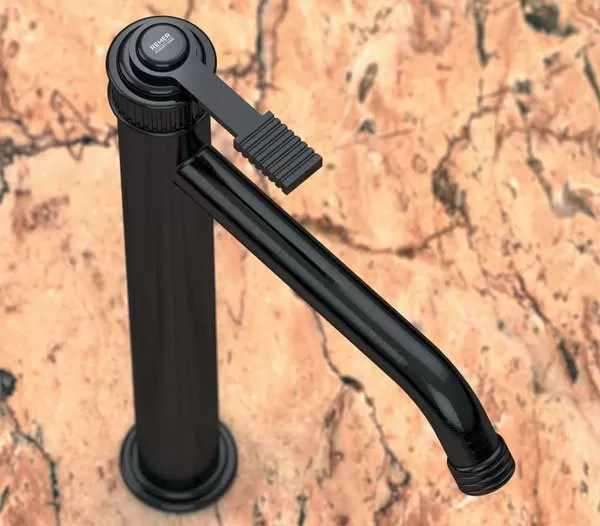 Смеситель для раковины высокий с донным клапаном  atelier no черный матовый remer