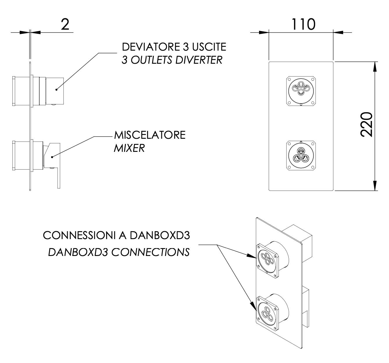 Смеситель для душа Daniel Skyline SK612D3KBDP, золото брашированное