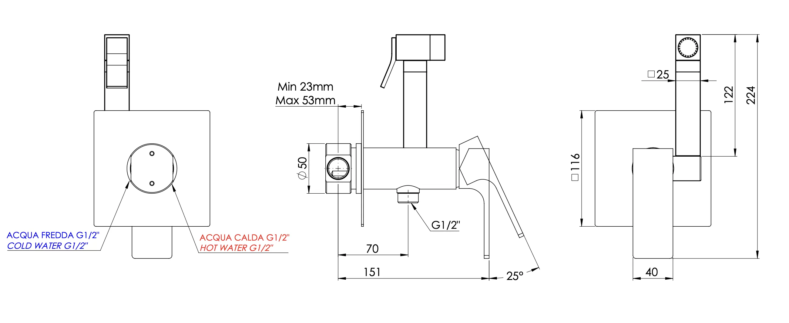 Гигиенический душ со смесителем Mariani Rebel B14185RE, черный матовый
