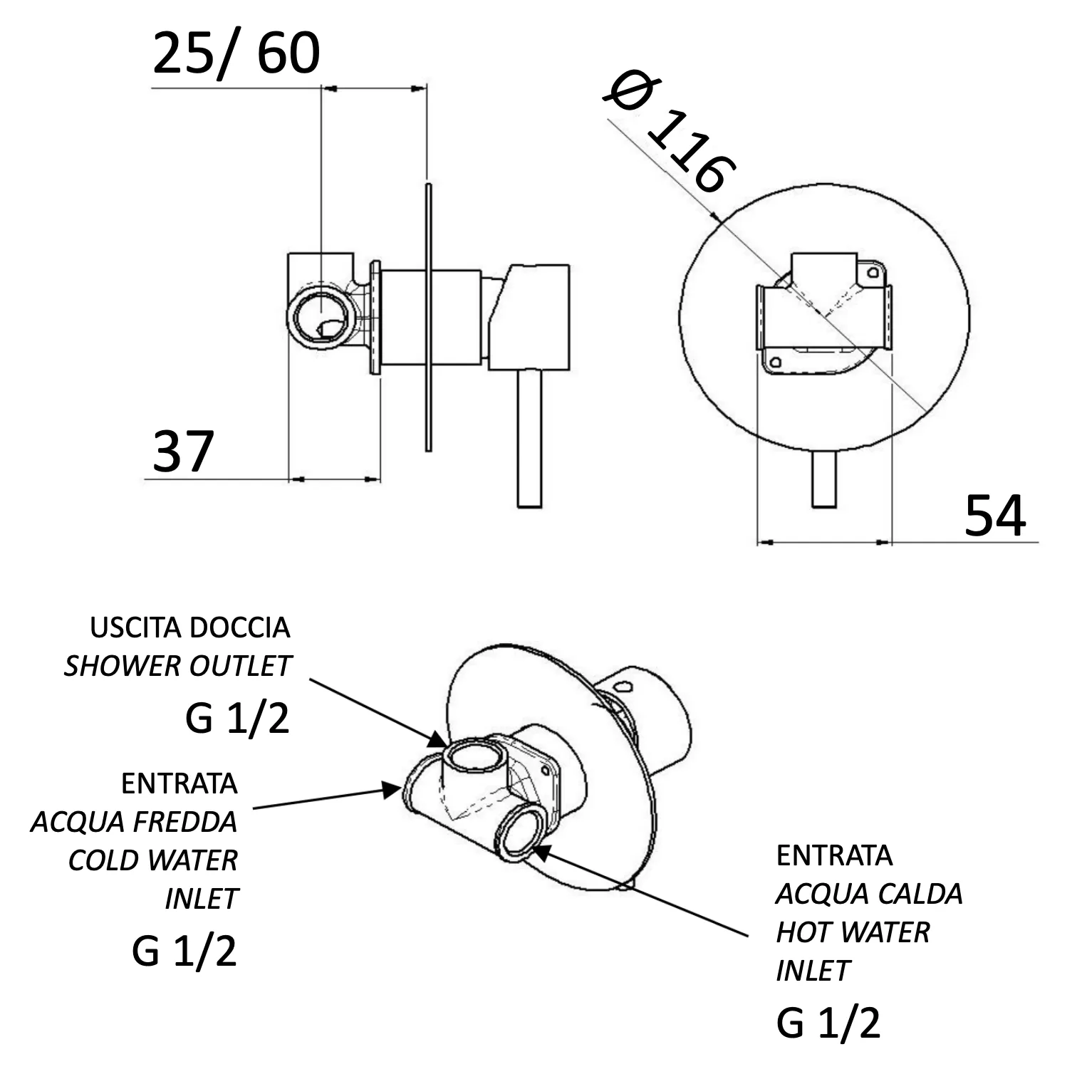 Смеситель для душа Mariani Next B16179NS, нержавеющая сталь