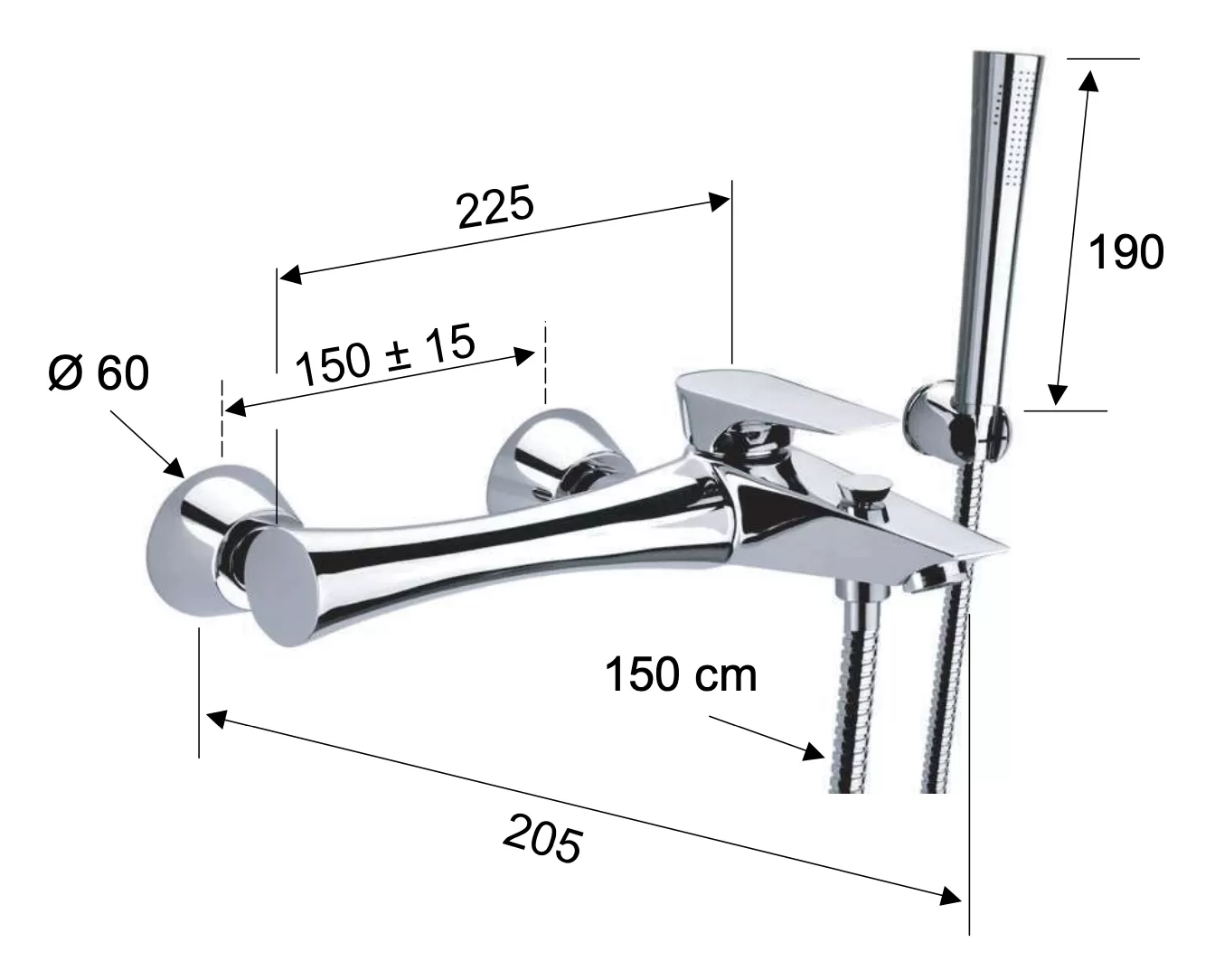 Смеситель для ванны Daniel Diva DV61015, чёрный матовый