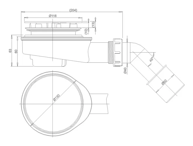 Сифон A 491CR заниженный для душевого поддона