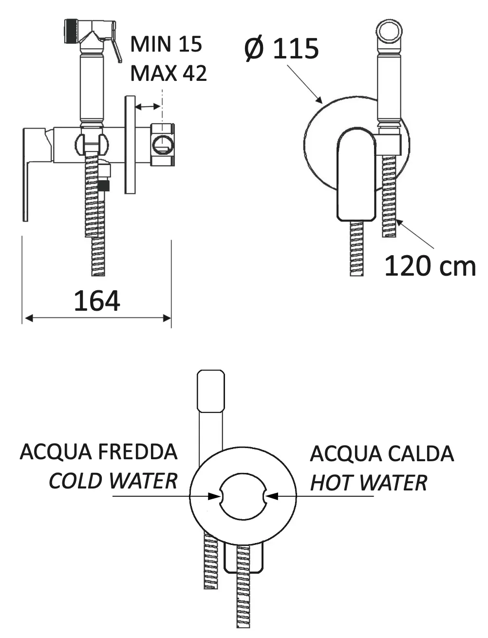 Гигиенический душ со смесителем Mariani Artic В14185AT, черный матовый