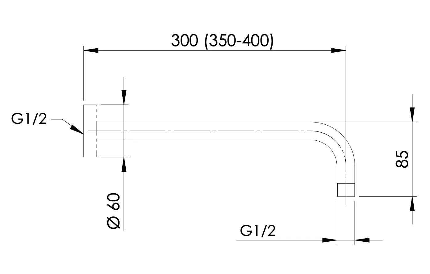 Кронштейн для верхнего душа 30 см Remer 343L30GM, оружейная сталь PVD