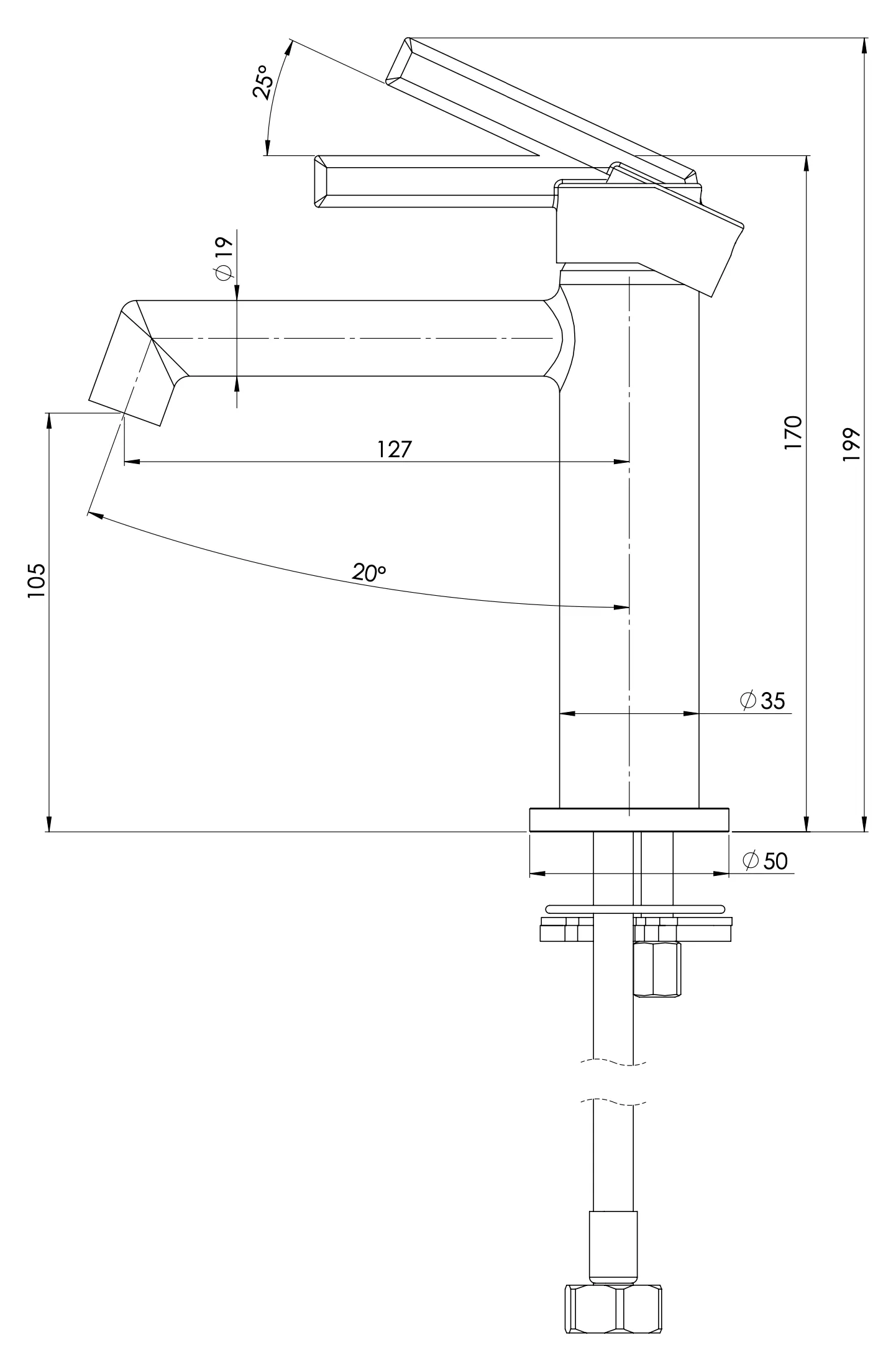 Смеситель для раковины Daniel Reverso RV606NHS, латунь брашированная PVD