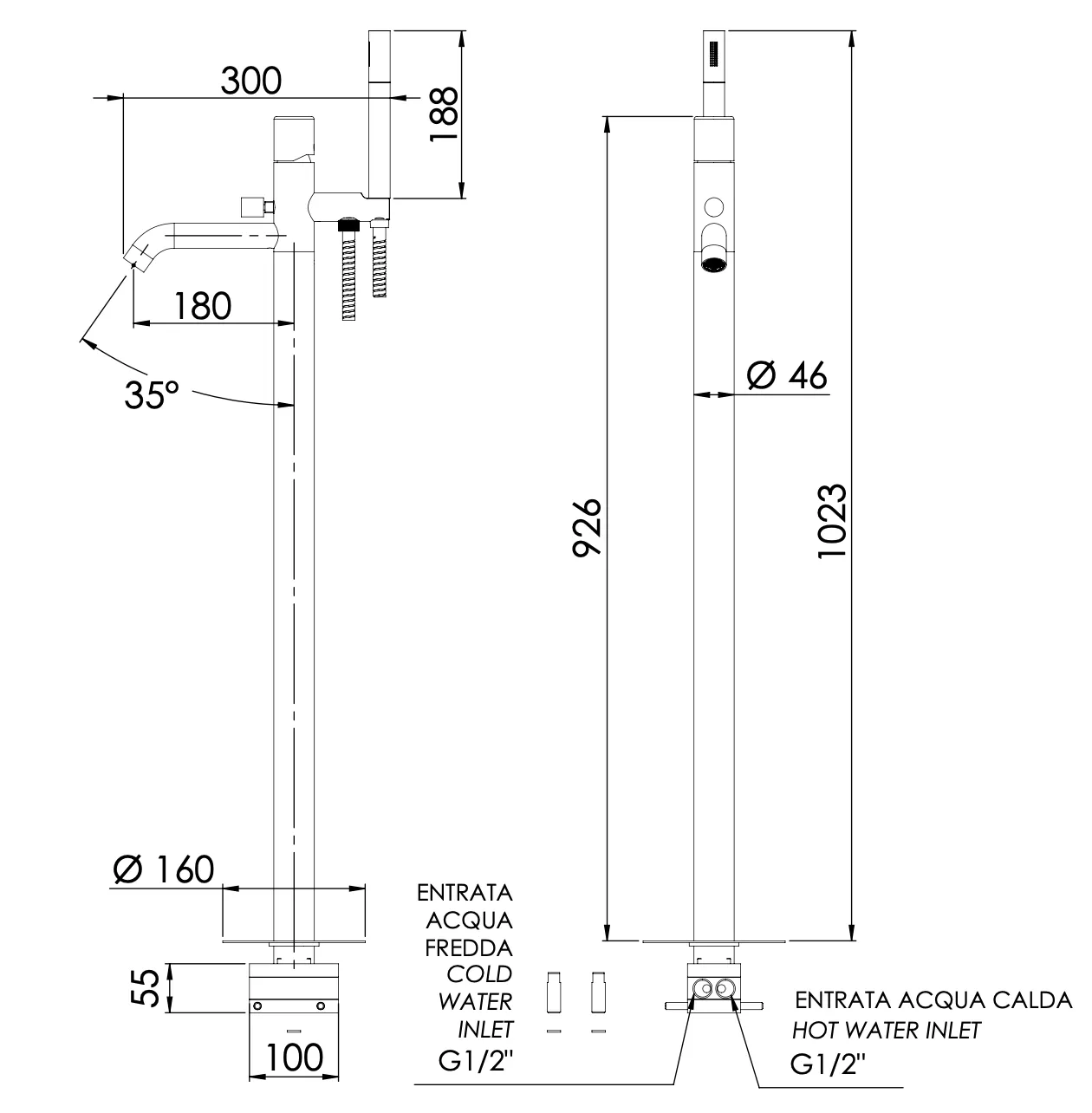 Смеситель для ванны Daniel Trilogy TG678DP, золото брашированное