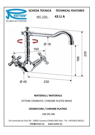 Смеситель для кухни liberty vo латунь состаренная remer