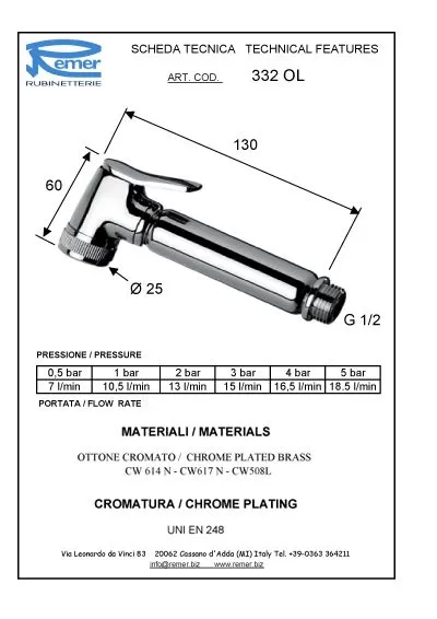 Лейка для душа гигиеническая cr хром remer