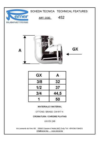 уголок 1/2" гг RR 452 FF хром