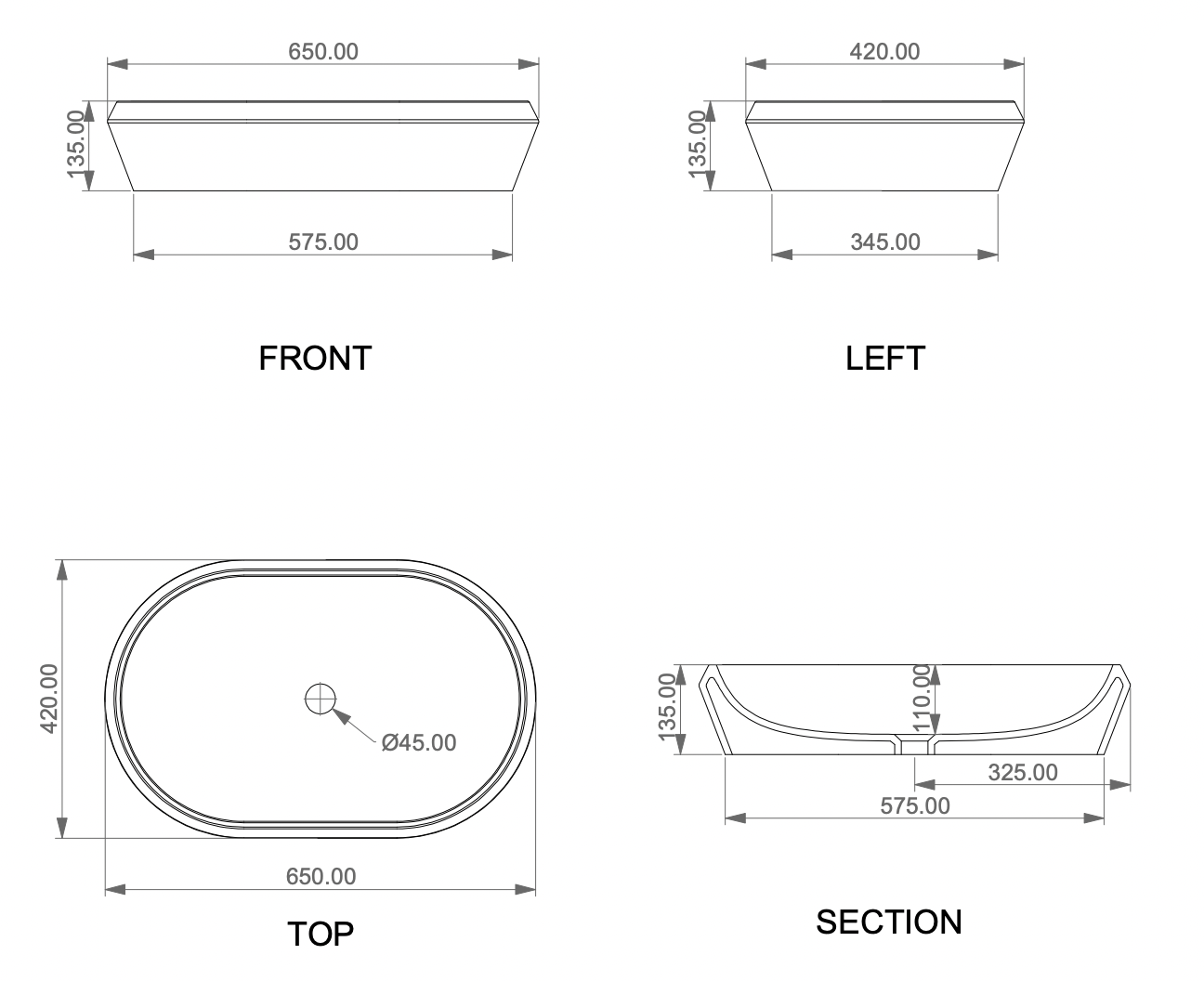 Раковина накладная 65*42 см GSG Cruise CRLAVOV65000, белый глянцевый, шт