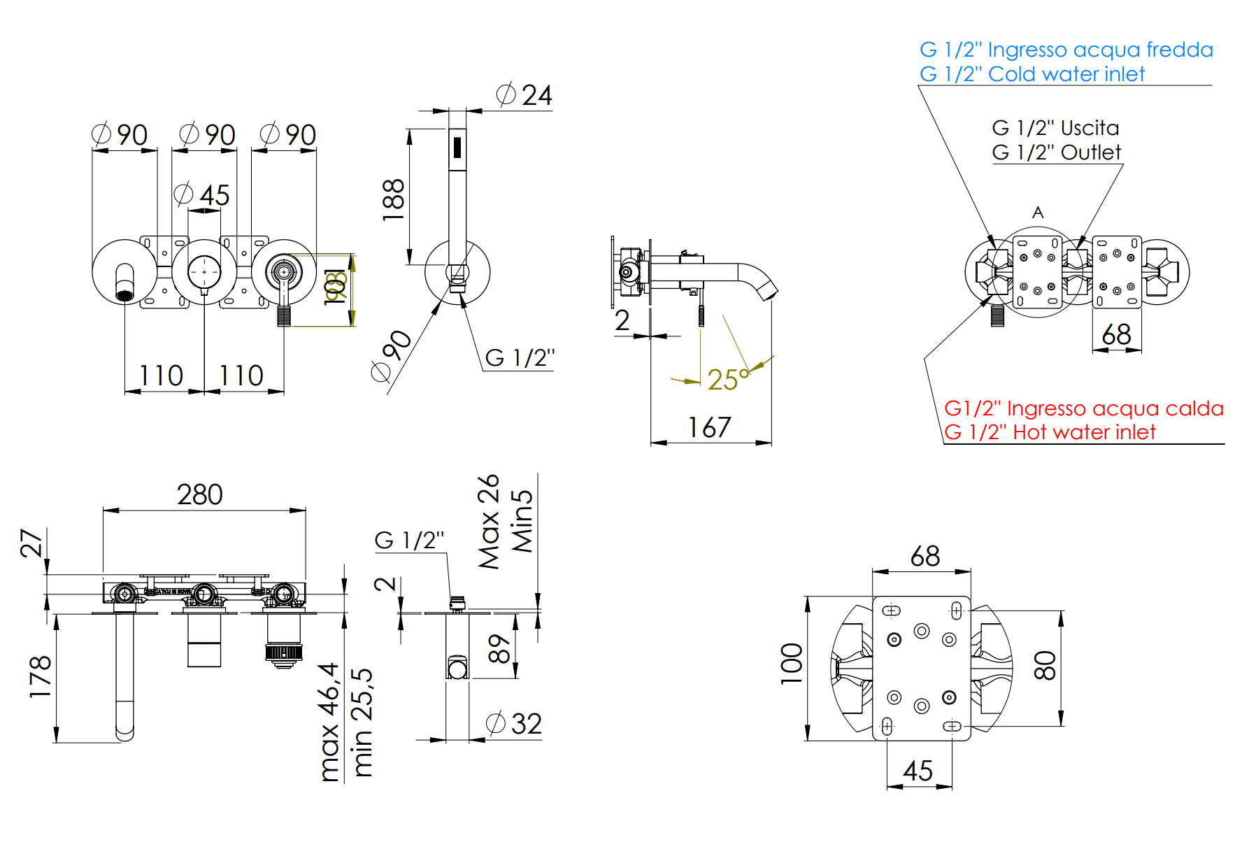 Смеситель для ванны готовый комплект скрытого монтажа (душевой набор и скрытая часть в комплекте) atelier cr хром remer