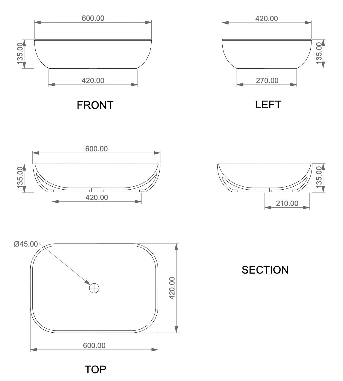 Раковина накладная 60*42 см GSG Easy EALAVRE60003, черный матовый, шт