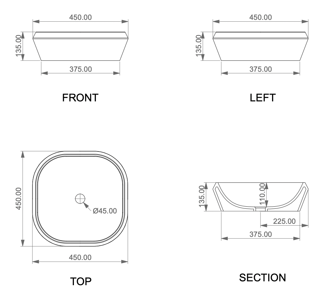 Раковина накладная 45 см GSG Cruise CRLAVQU45000, белый глянцевый, шт