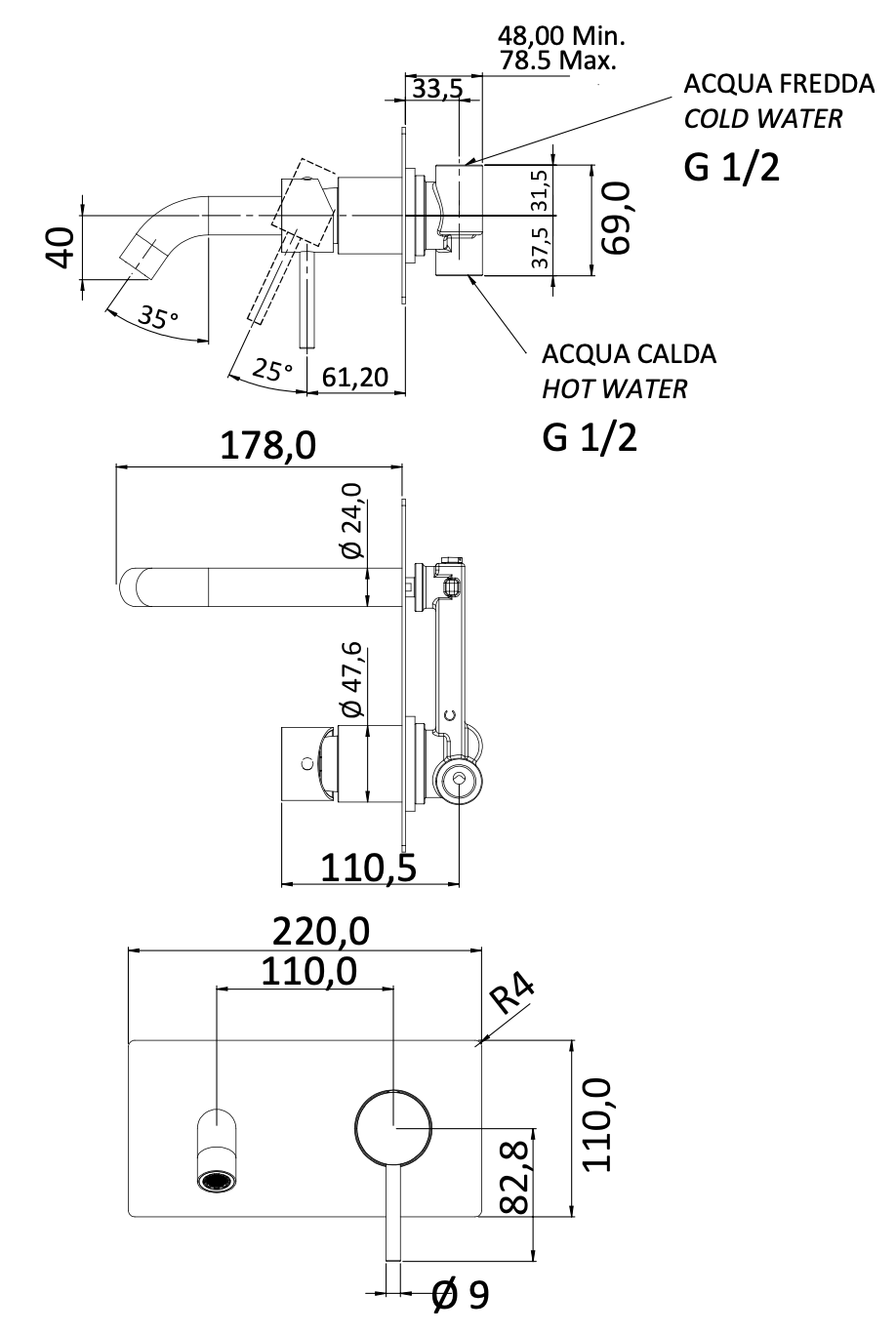 Смеситель для раковины Mariani Next B16565NS, нержавеющая сталь
