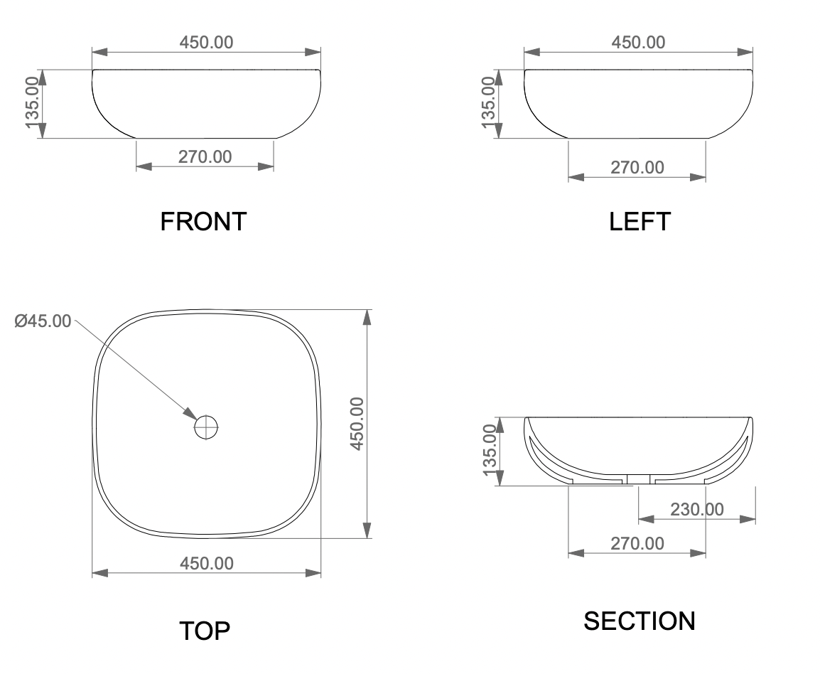 Раковина накладная 45 см GSG Easy EALAVQU45003, черный матовый, шт