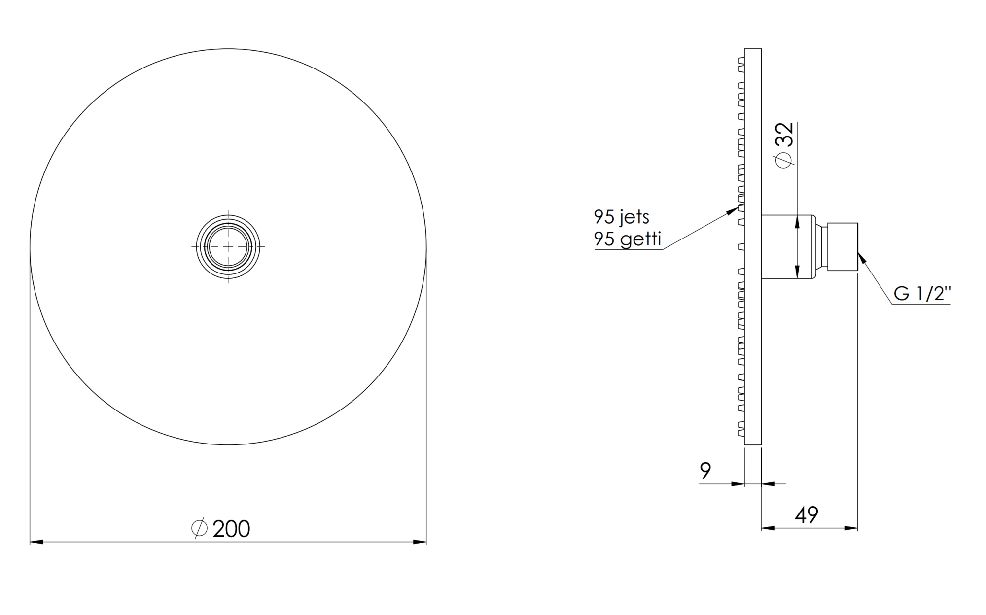 Верхний душ 20 см с шарнирным соединением Remer 359MM20CUX, медь брашированная PVD