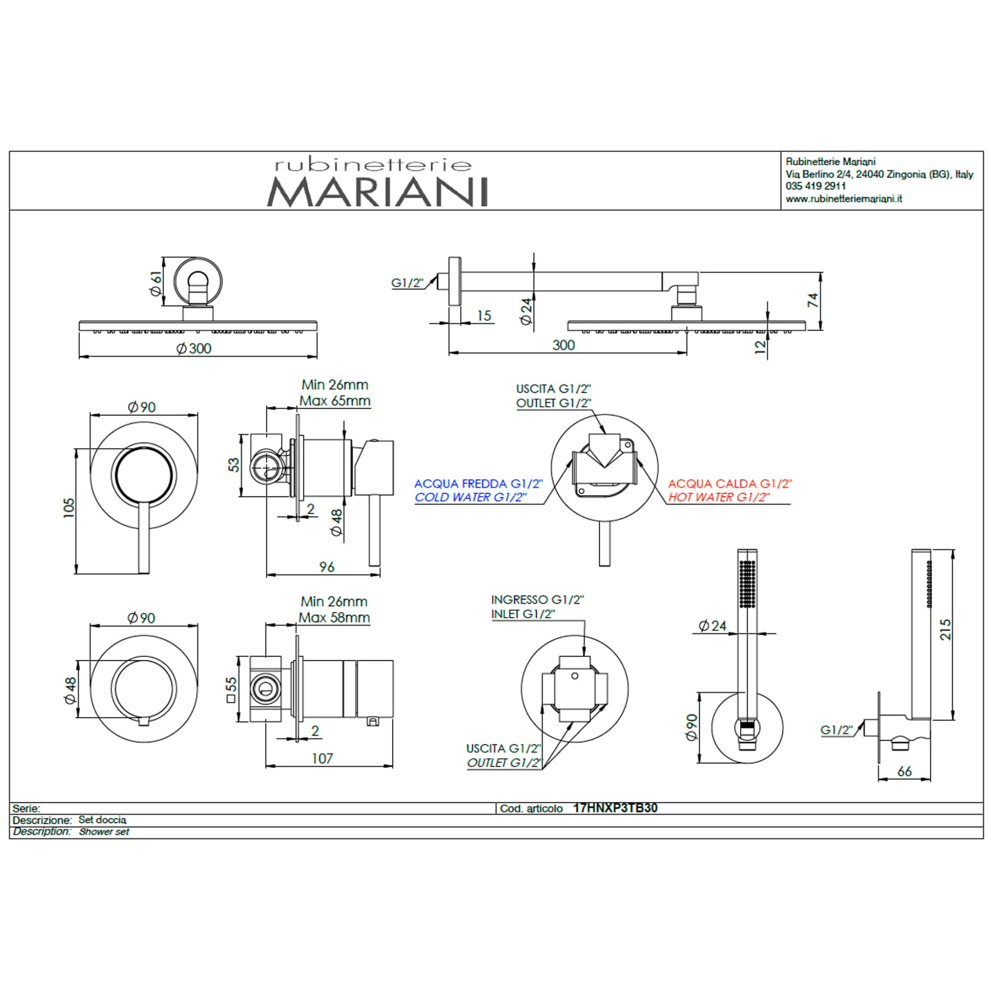 Душевая система Mariani Next B0017HNXP3TB30, хром